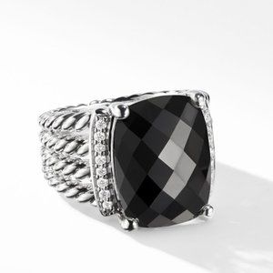 Size 8 Wheaton® Ring in Sterling Silver with Black Onyx and Pavé Diamonds